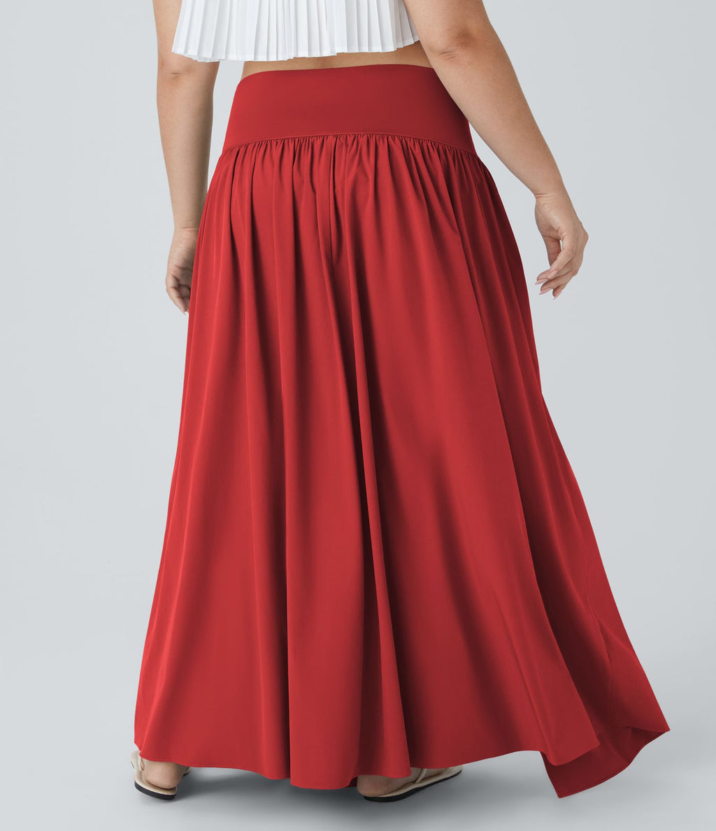 Breezeful™ Jupe Maxi Casual Grande Taille 2-en-1 à Taille Haute Plis et Fente à Séchage Rapide et Fluide