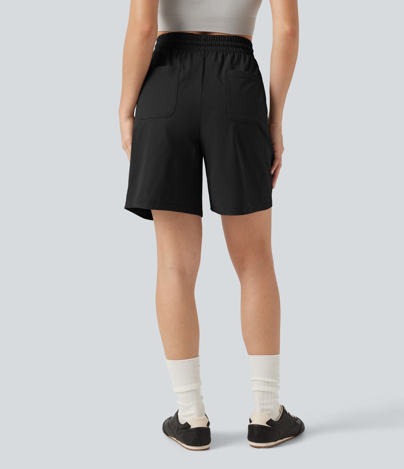 Bermuda de sport 18cm taille haute en popeline stretch avec cordon de serrage et poches