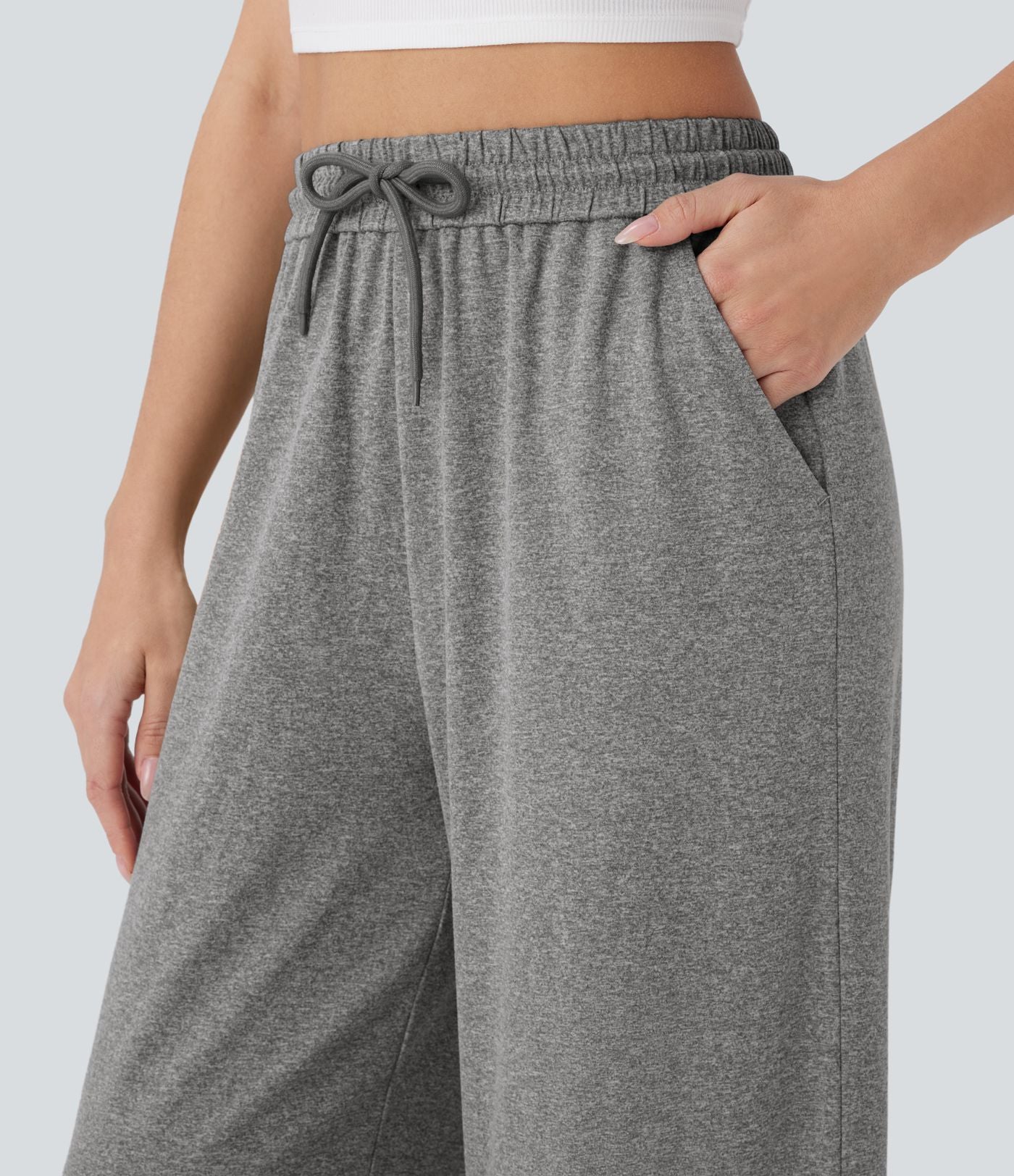 Pantalon large décontracté taille haute avec cordon de serrage et poches latérales