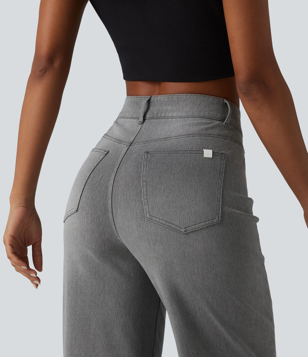 Jean baggy asymétrique Halara Flex™ taille haute effet délavé avec poches