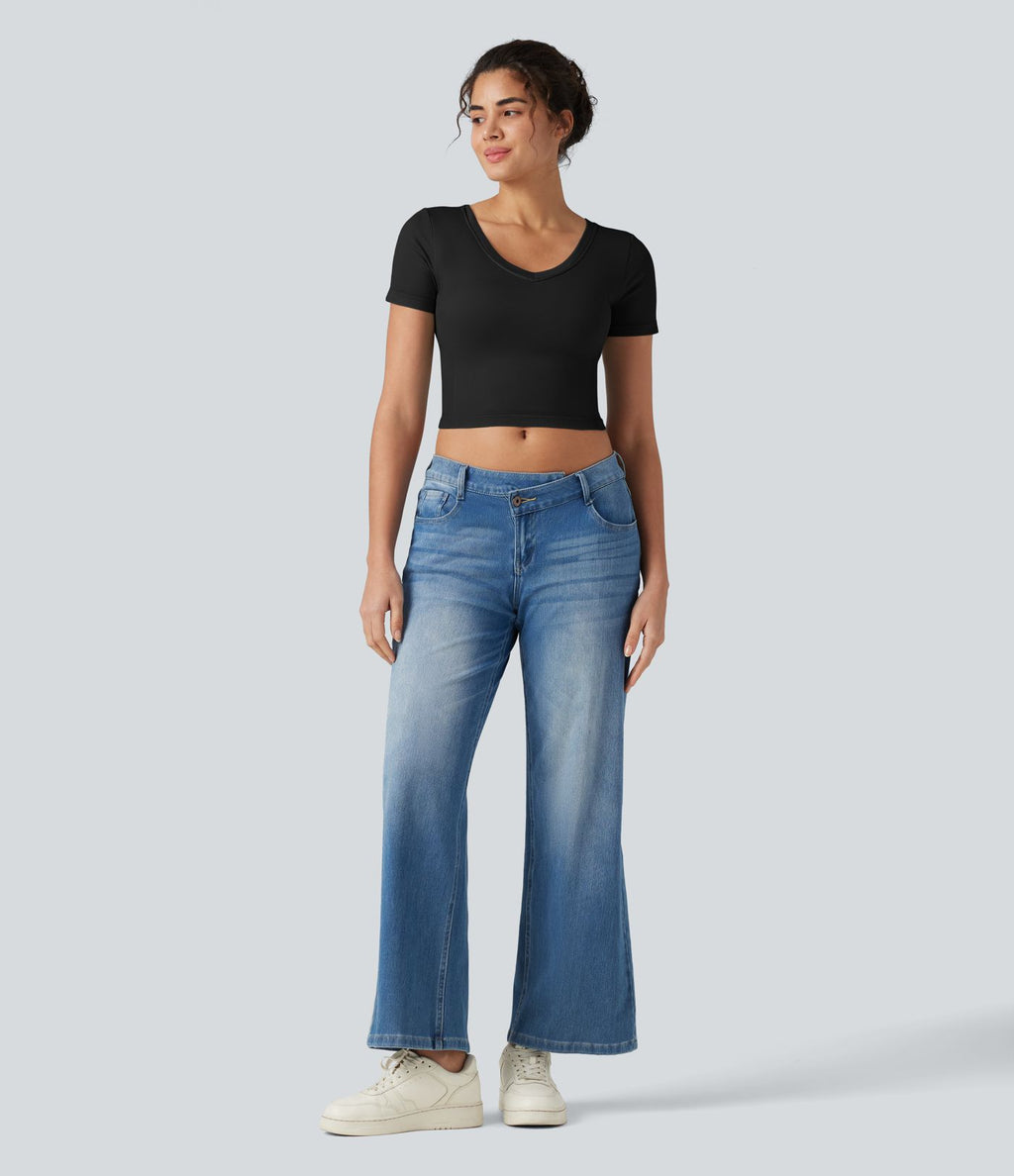 Haut de yoga court OneForm Seamless Flow col V à manches courtes avec brassière intégrée