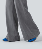 Pantalon flare taille haute effet lin avec poches