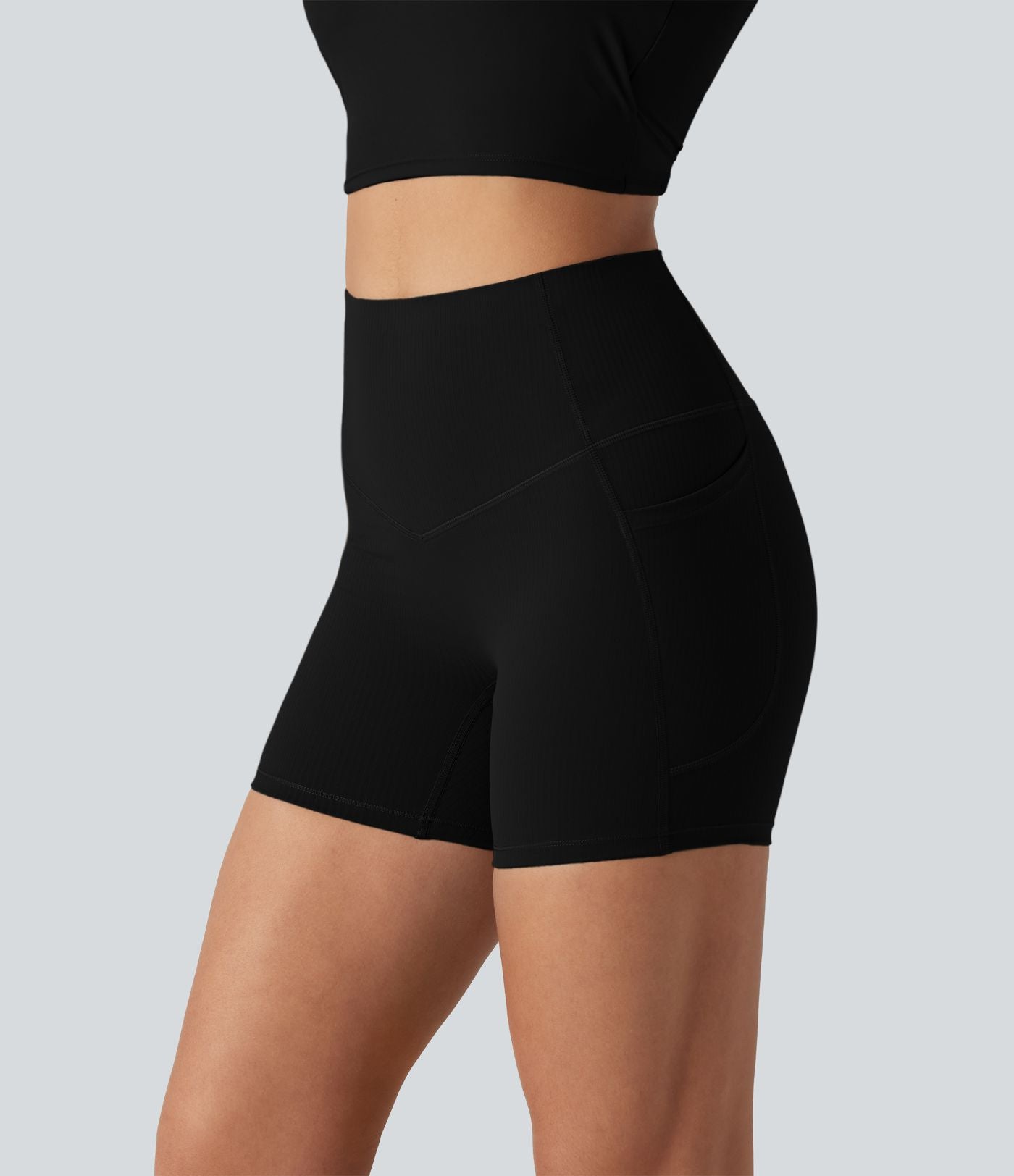 Short cycliste de yoga gainant côtelé taille haute UltraSculpt™ 12,5 cm avec poches