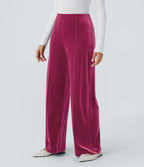 Pantalon décontracté large en velours, taille haute, avec poches