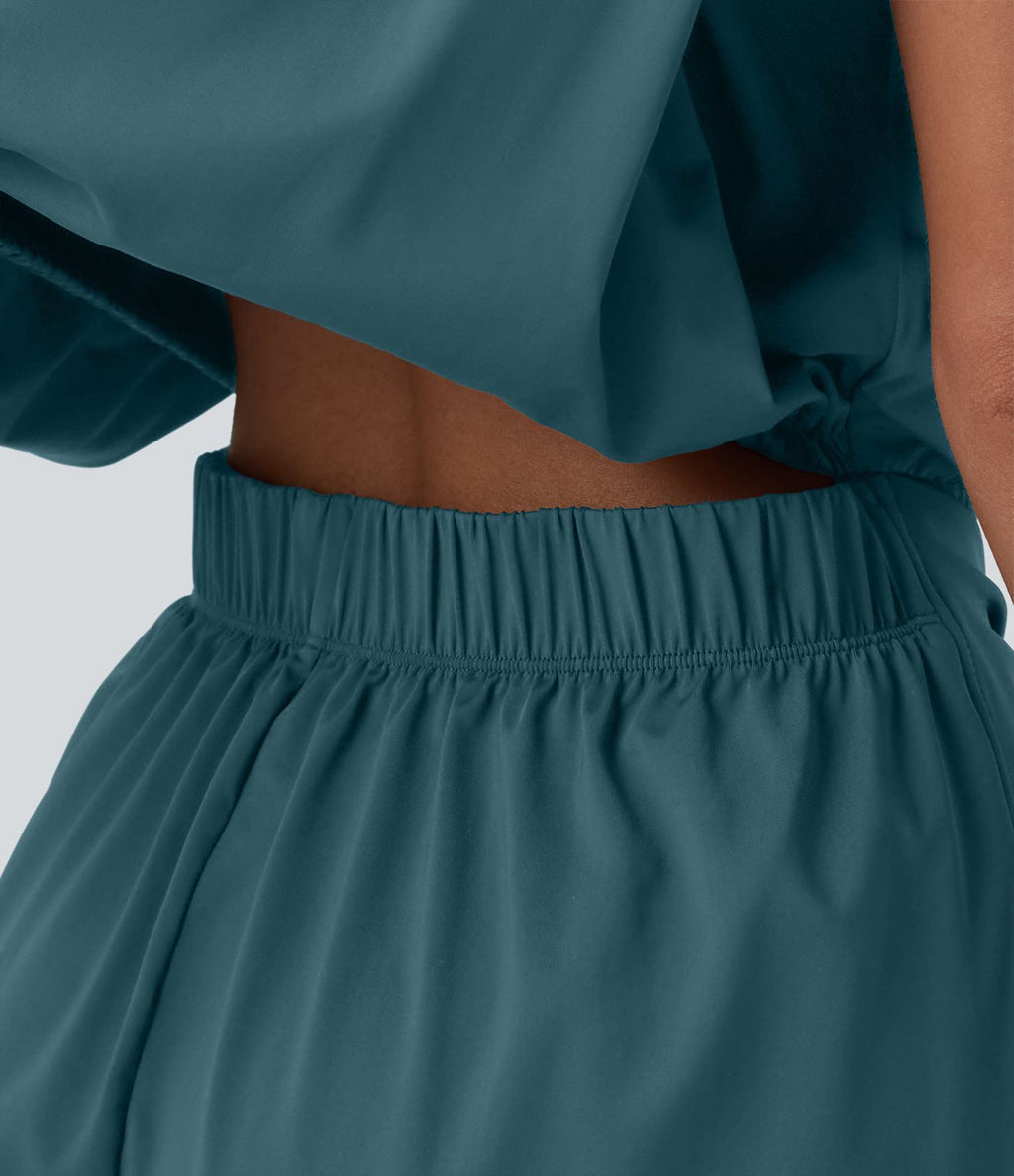 Combishort décontracté col rond sans manches effet frais InstantCool avec nœud frontal et poches, accès facile Easy Peasy, protection solaire UPF50+