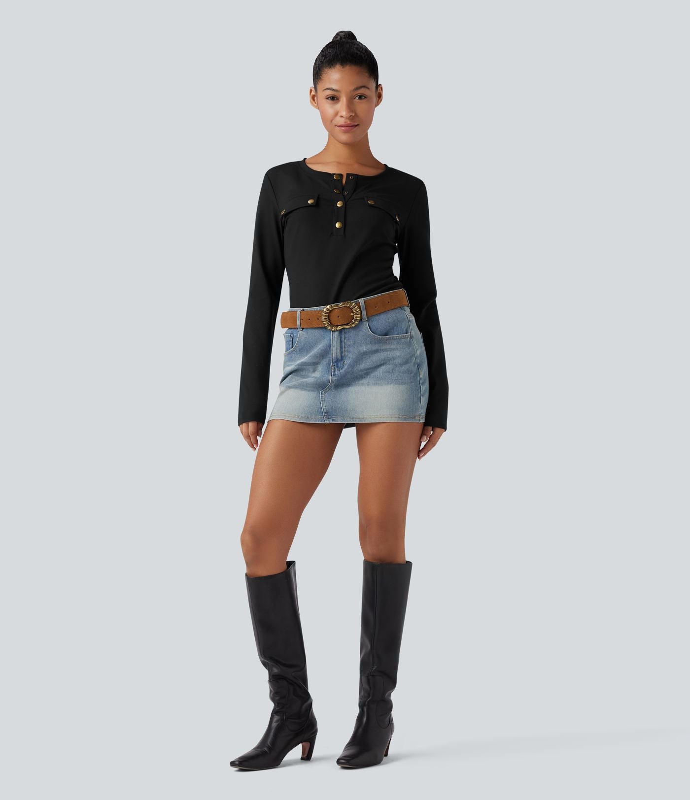 Haut col henley manches longues