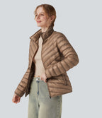 Veste casual compactable en duvet synthétique zippée à col montant et manches longues avec poches