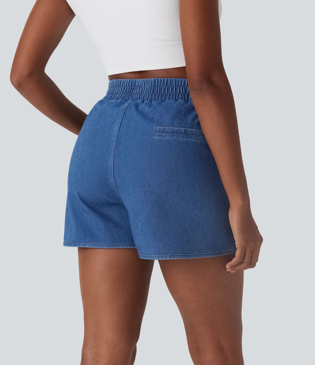 Short en jean extensible délavé Halara Flex™ taille haute avec ourlet arrondi fendu effet frais InstantCool et poches
