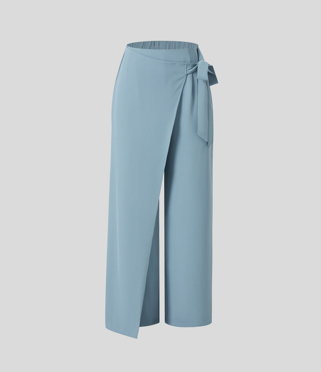 Pantalon Tailleur Large Fluide Taille Haute Fermeture Éclair Invisible