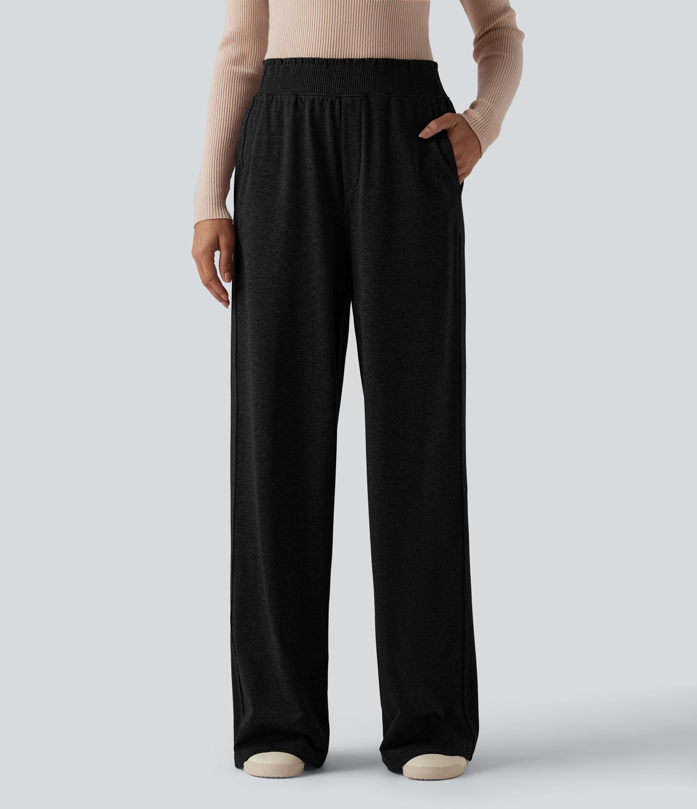 Jogging décontracté thermique large taille haute chiné séchage rapide avec finitions ondulées et poches - UPF40+