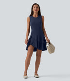 Robe mini décontractée SoftlyZero™ Airy col rond sans manches à volants superposés effet frais InstantCool