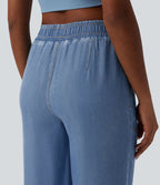 Jogging casual denim en lyocell drapé taille mi-haute avec poches
