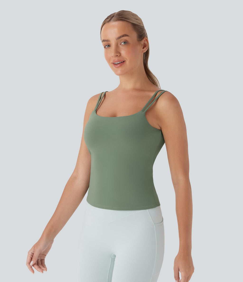 Débardeur de yoga dos nu à bretelles doubles et design torsadé