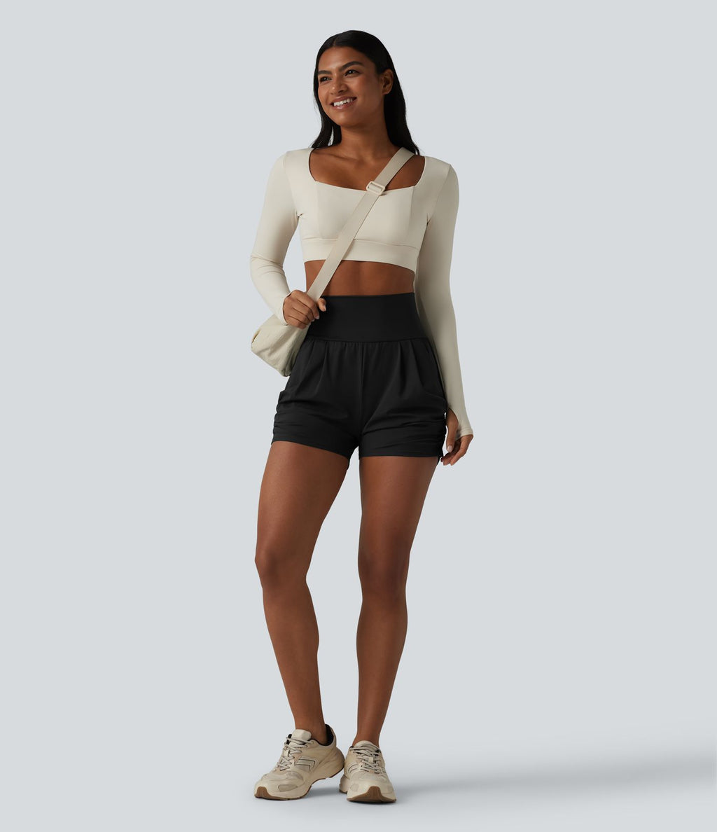 Short de yoga SoftlyZero™ Airy taille haute froncé effet frais InstantCool 7,5 cm avec poches