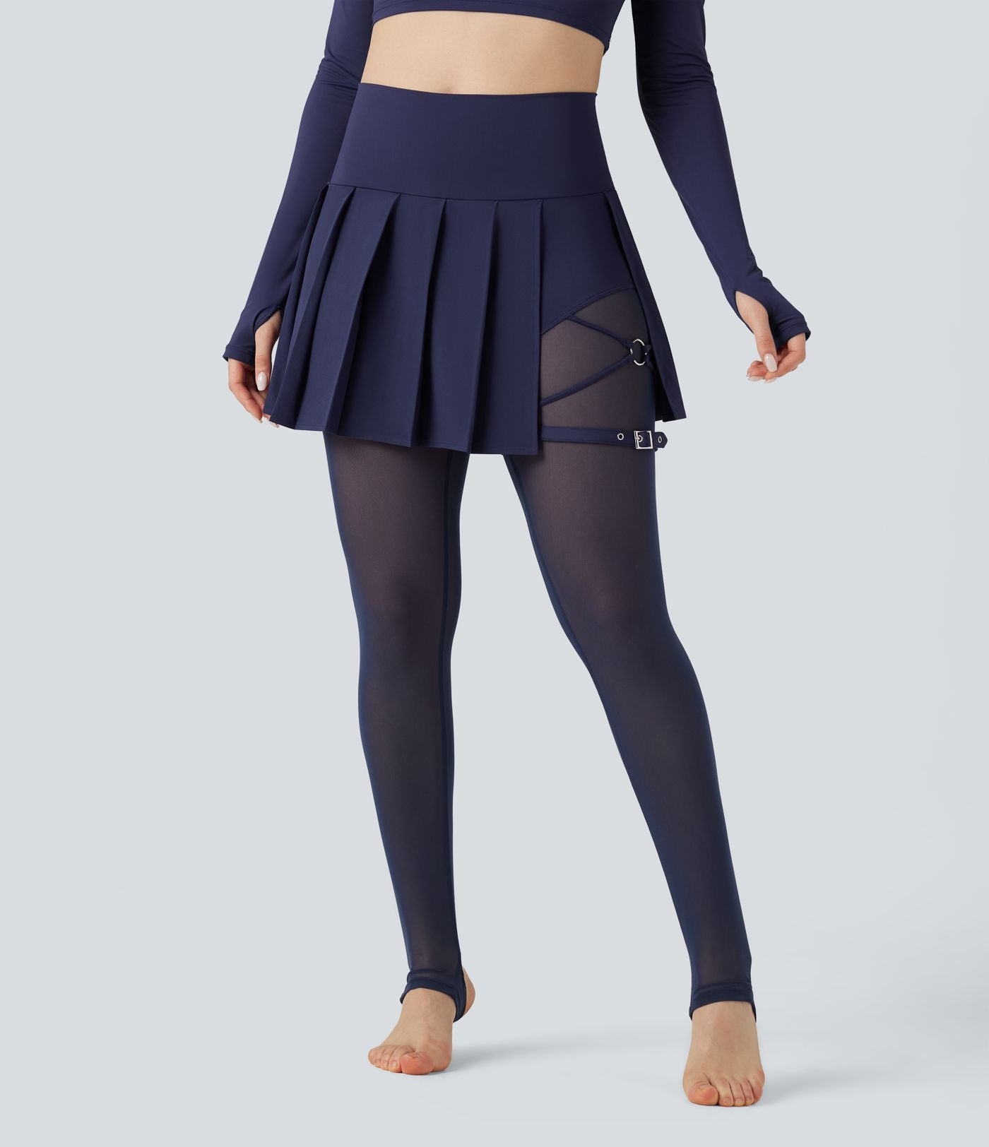 Legging à jupe étrier danse Breezeful™ 2-en-1 taille haute plissé résille contrastante séchage rapide avec poches