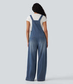 Salopette denim Halara Flex™ col carré effet délavé avec poches