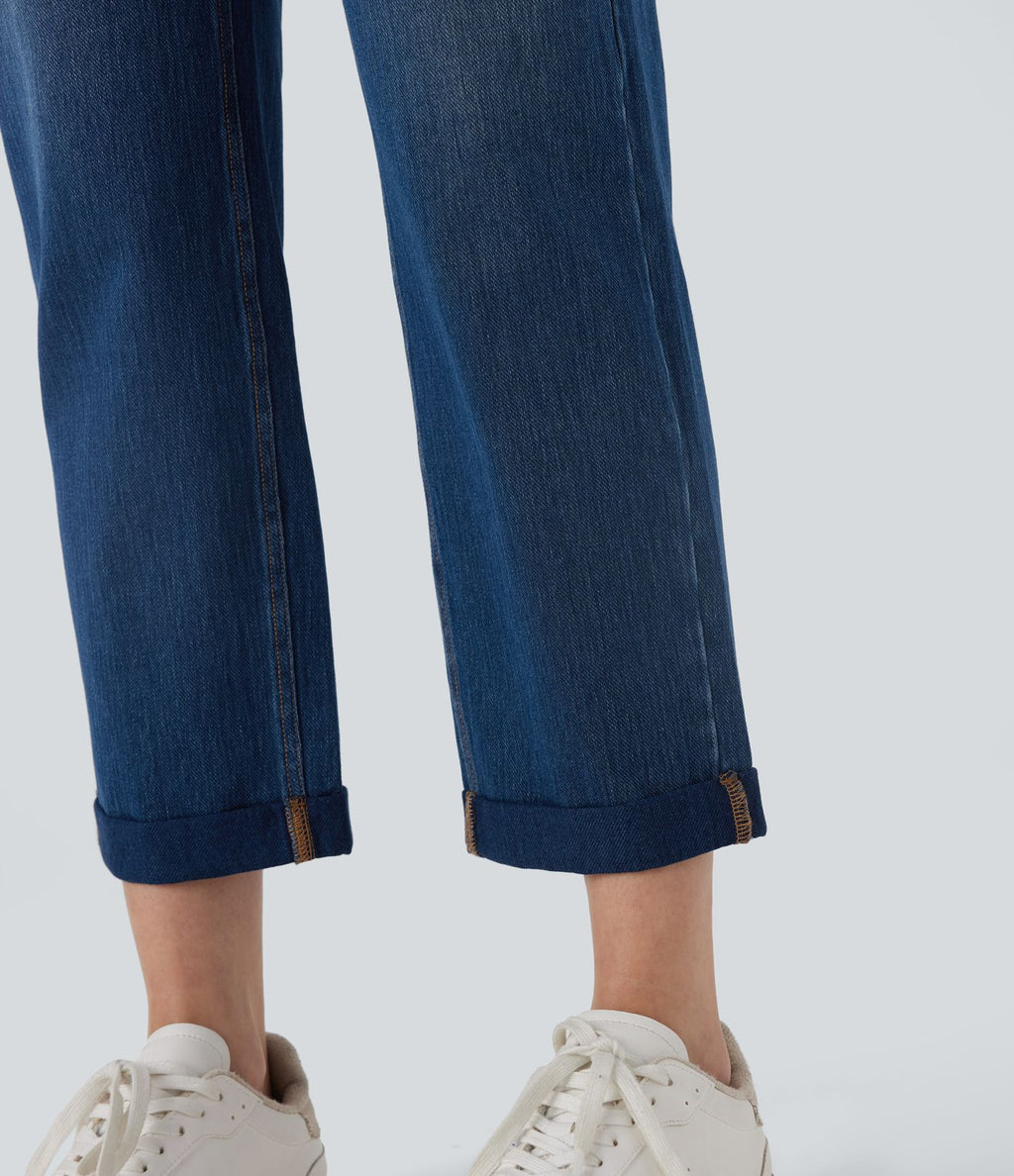 Jean 7/8 décontracté délavé taille mi-haute à jambe droite Halara Flex™ avec poches