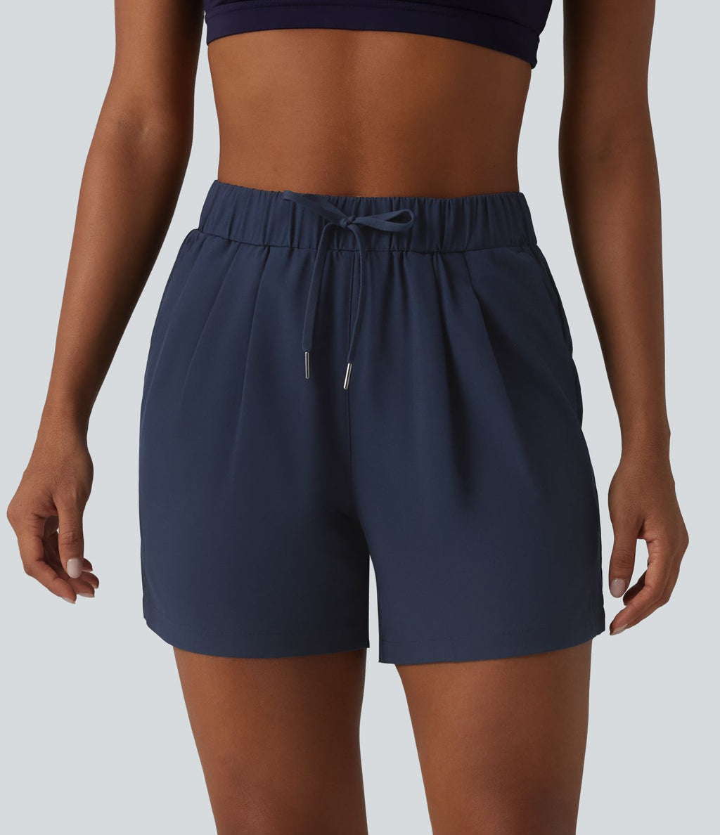 Short de yoga plissé taille haute élastique 12,5 cm avec cordon de serrage et poches