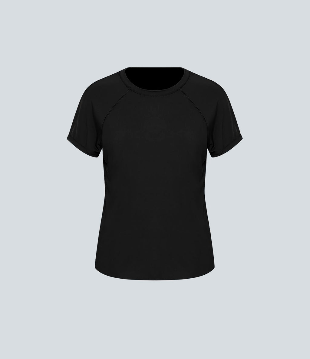 Haut de sport yoga à manches courtes avec ourlet fendu, effet frais InstantCool et mesh contrastant, protection solaire UPF50+