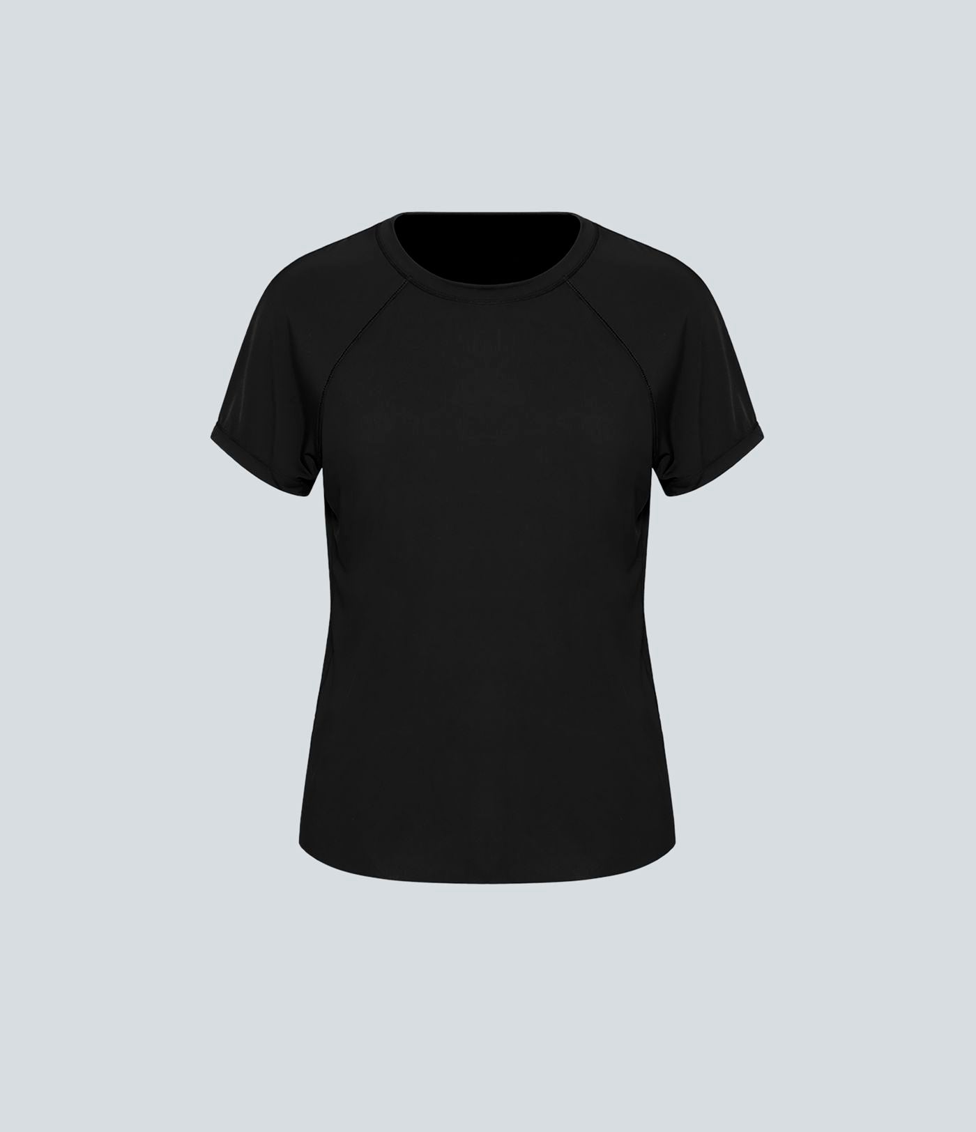 Haut de sport yoga à manches courtes avec ourlet fendu, effet frais InstantCool et mesh contrastant, protection solaire UPF50+