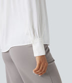 Chemise tailleur col montant dentelle contrastante manches longues