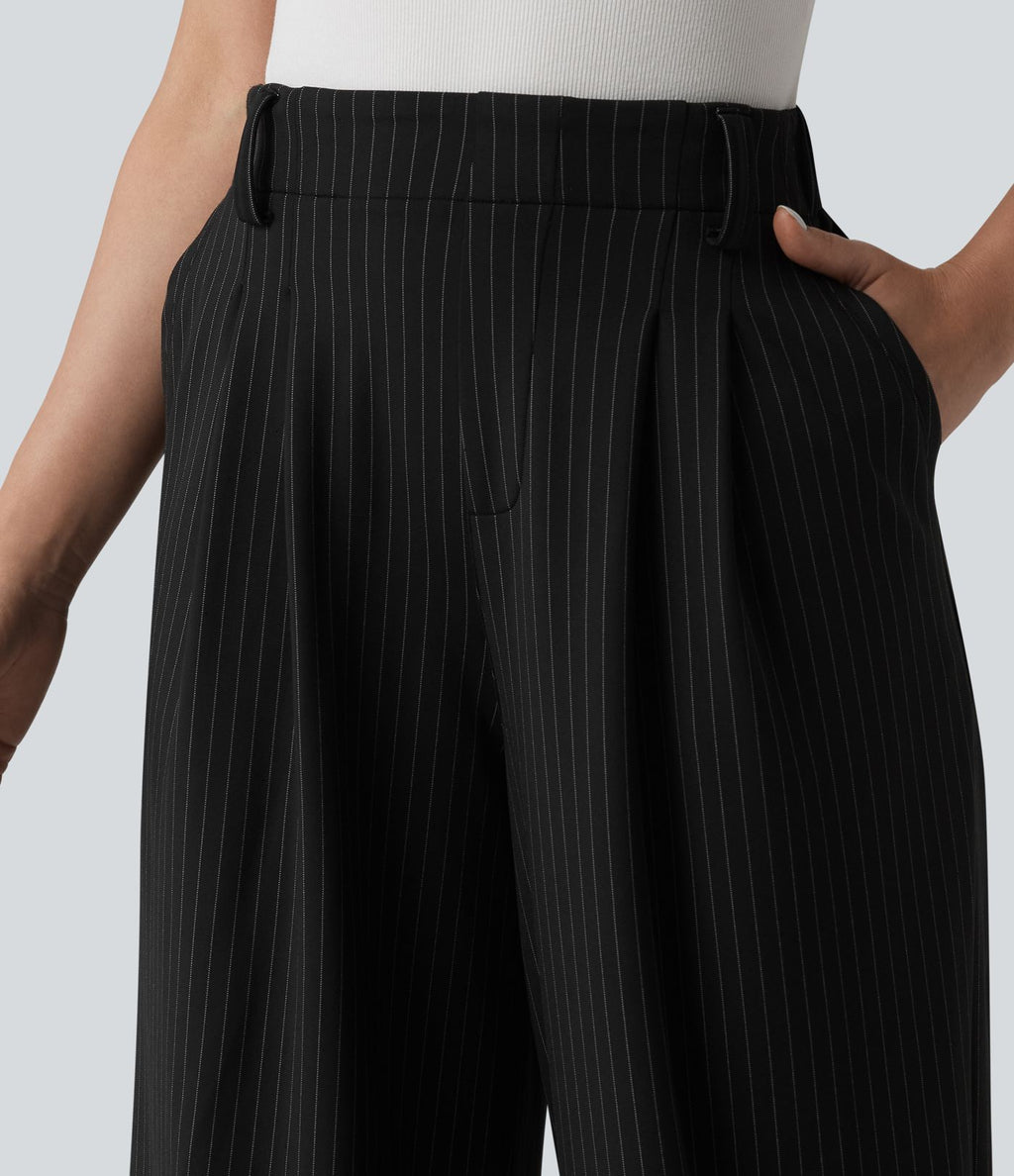 Pantalon tailleur large taille haute à rayures avec poches