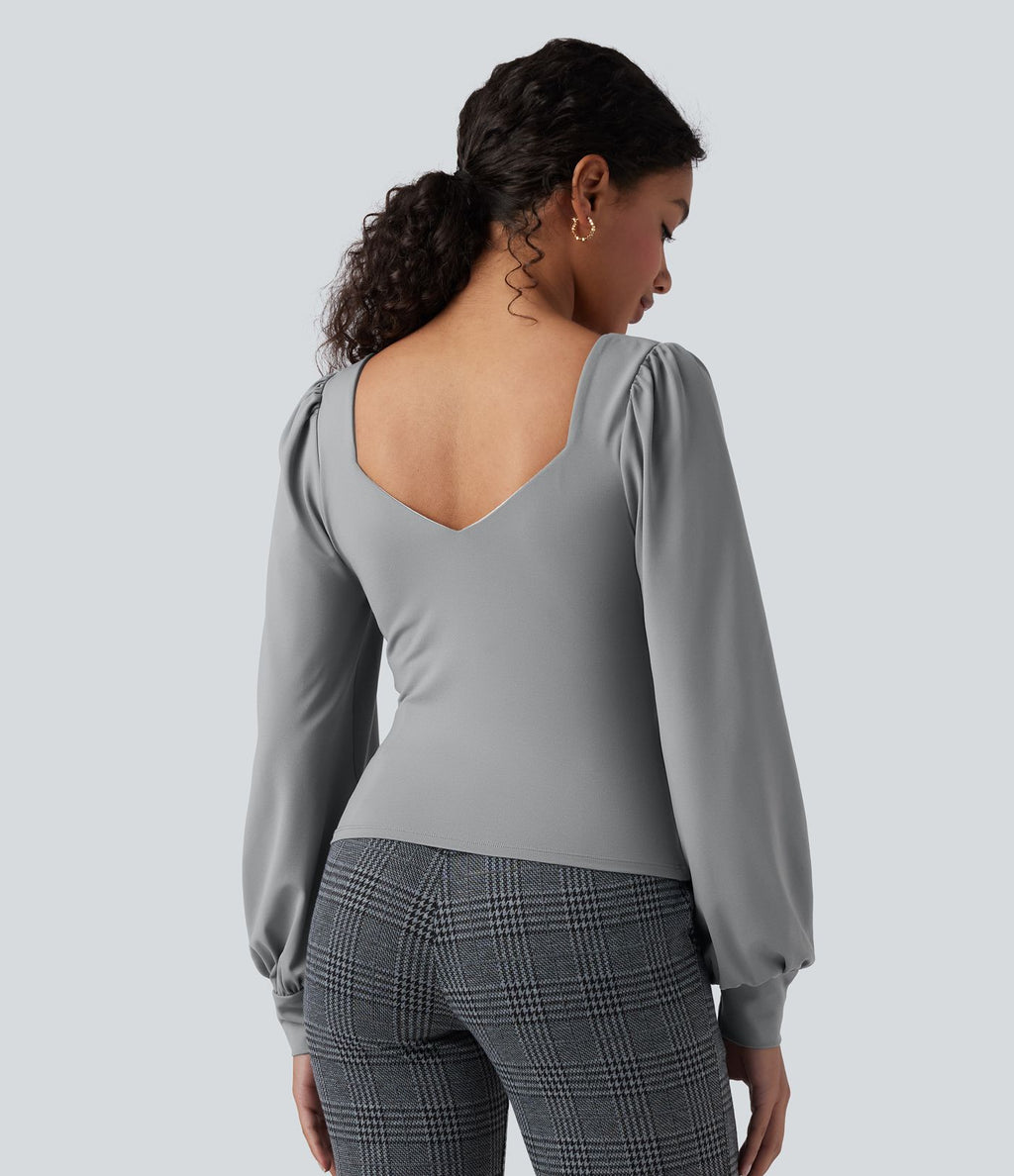 Haut de travail push-up à décolleté cœur et manches longues bouffantes - Bonnets E-G