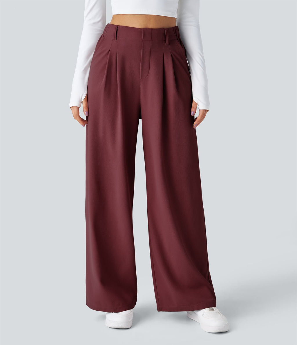 Pantalon Tailleur Large Fluide Halara Flex™ Gaufré Taille Haute Poches Latérales