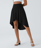 Breezeful™ Jupe Danse Fluide 2-en-1 à Taille Haute Volants Asymétriques Haut-Bas et Séchage Rapide