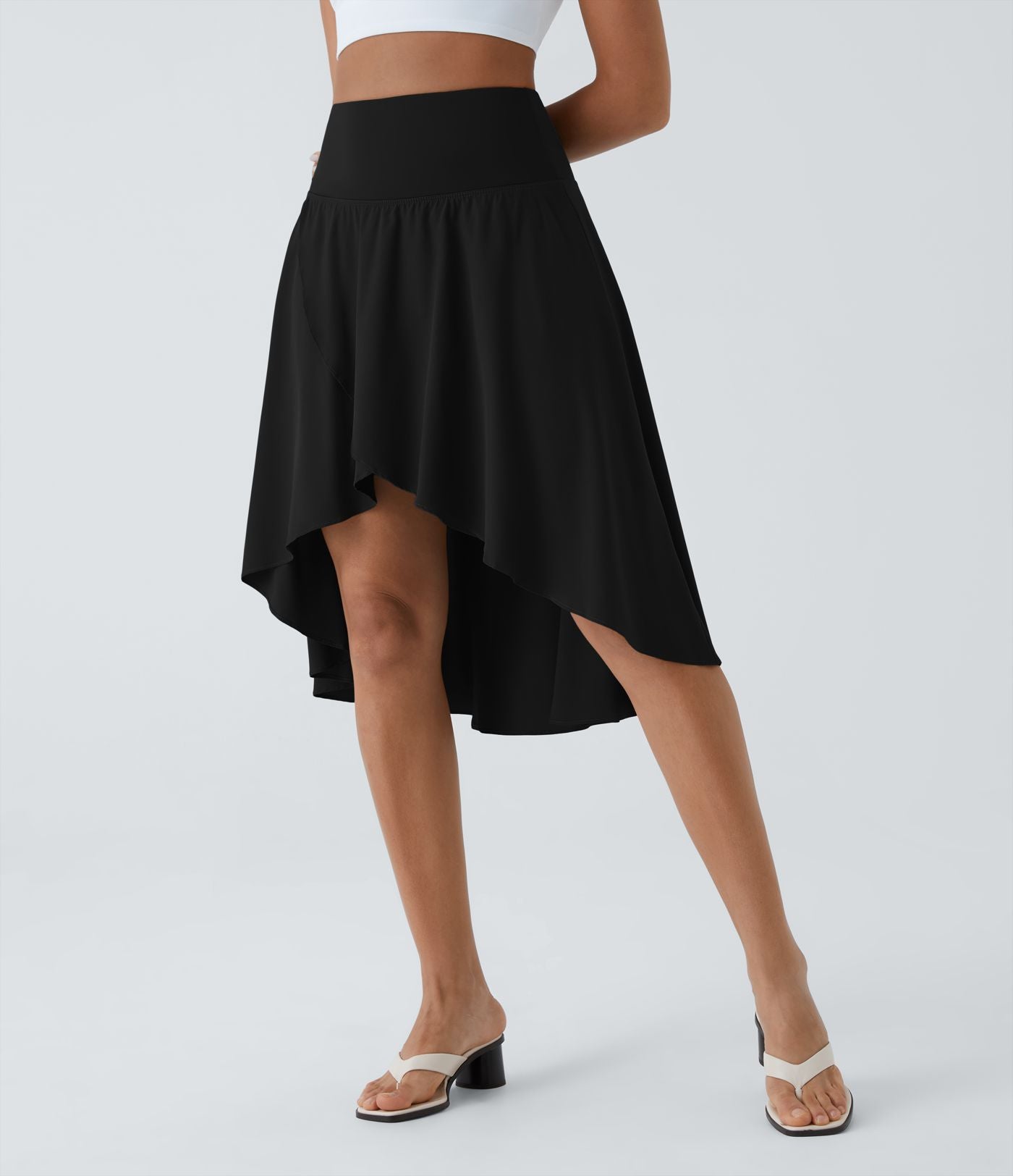 Breezeful™ Jupe Danse Fluide 2-en-1 à Taille Haute Volants Asymétriques Haut-Bas et Séchage Rapide