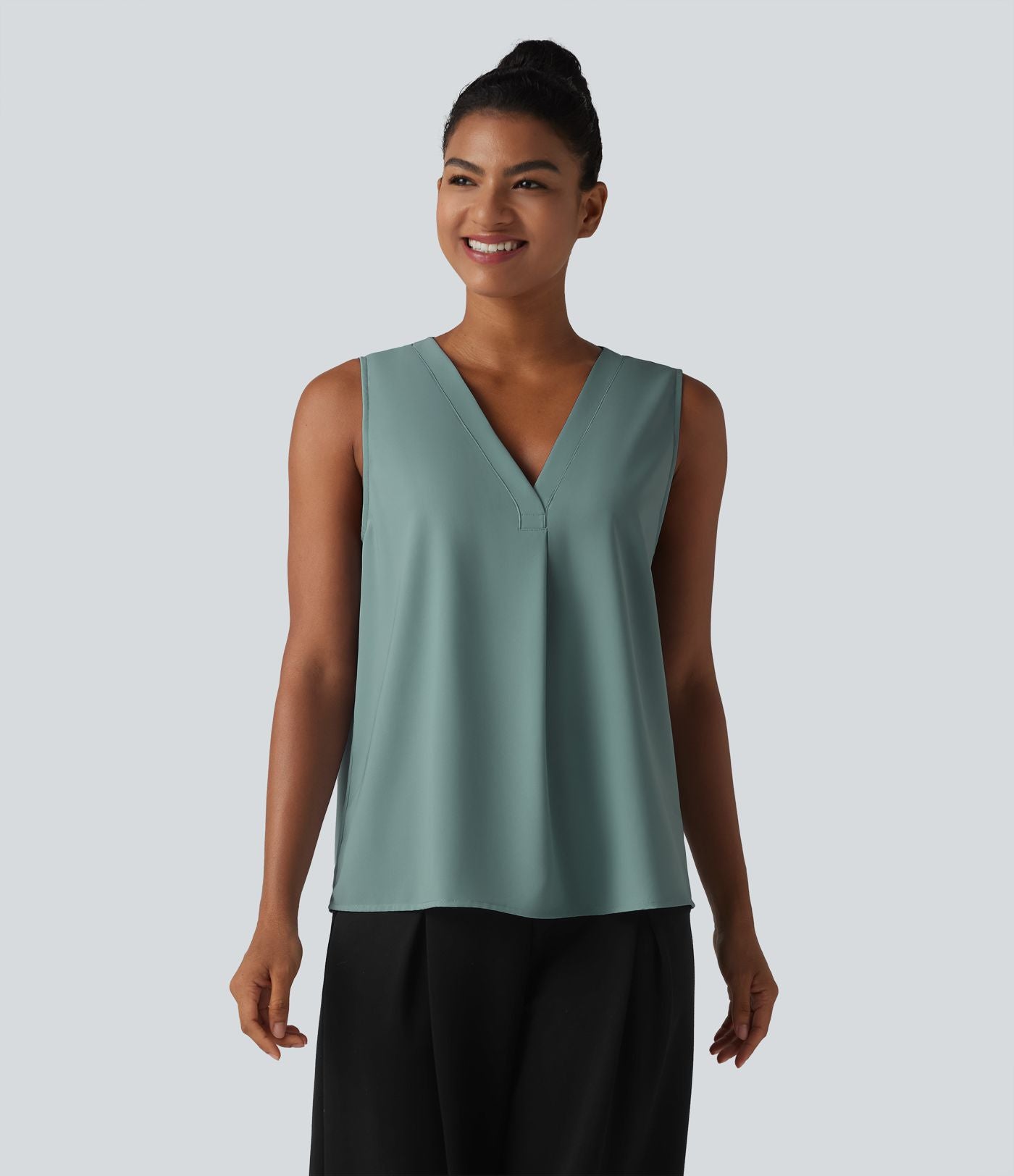Blouse esprit bureau oversize défroissage facile, sans manches et col V