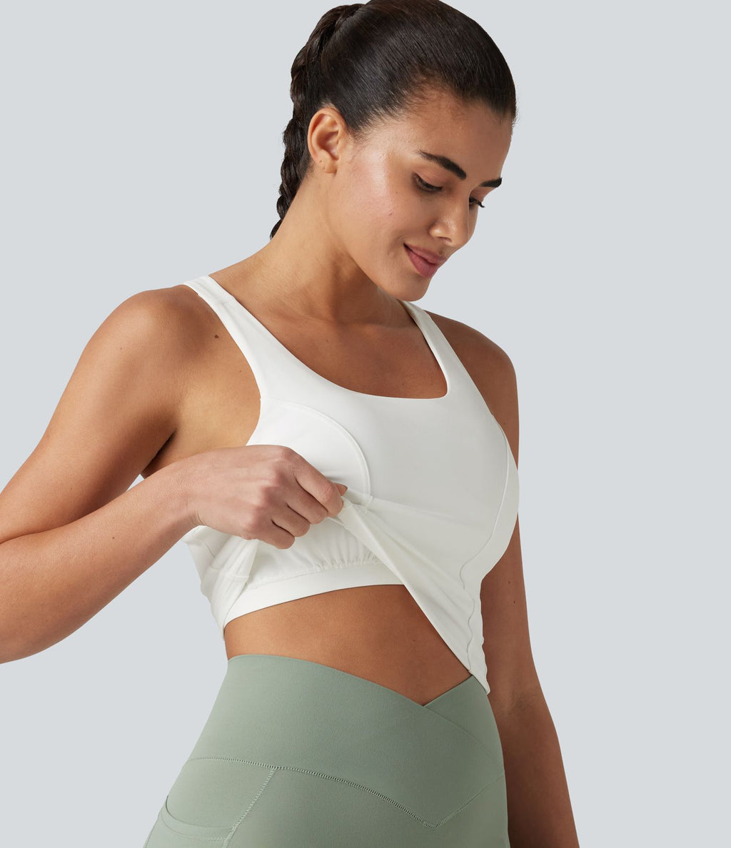 Débardeur de danse à col en U contrasté en maille respirante avec brassière intégrée