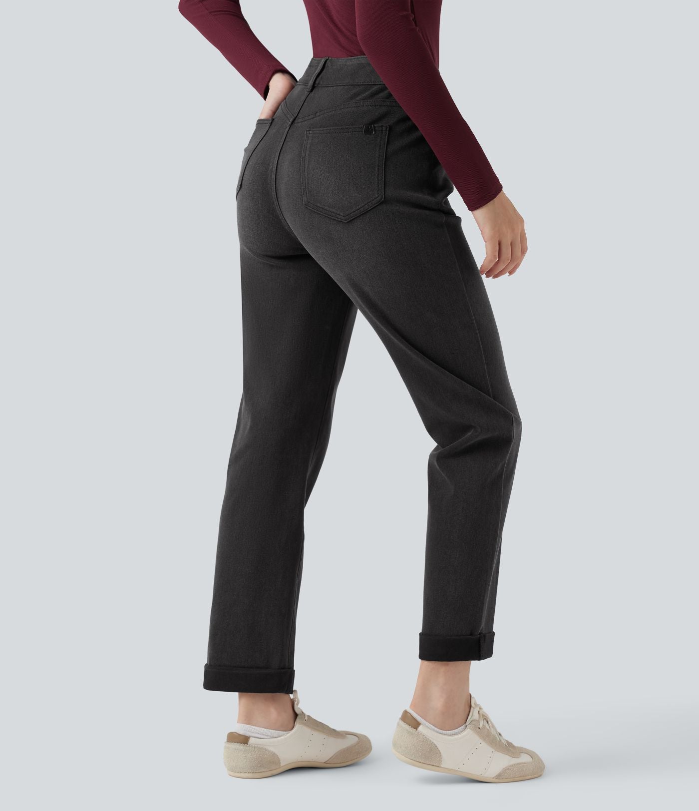 Jean décontracté Halara Flex™ ajusté taille haute ourlet retroussé avec poches