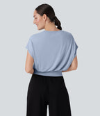 T-shirt de travail à col rond et manches chauve-souris courtes