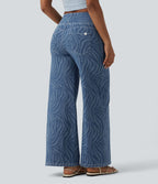 Jean Halara Flex™ jambe large décontracté taille mi-haute effet ventre plat, motif zèbre, avec poches