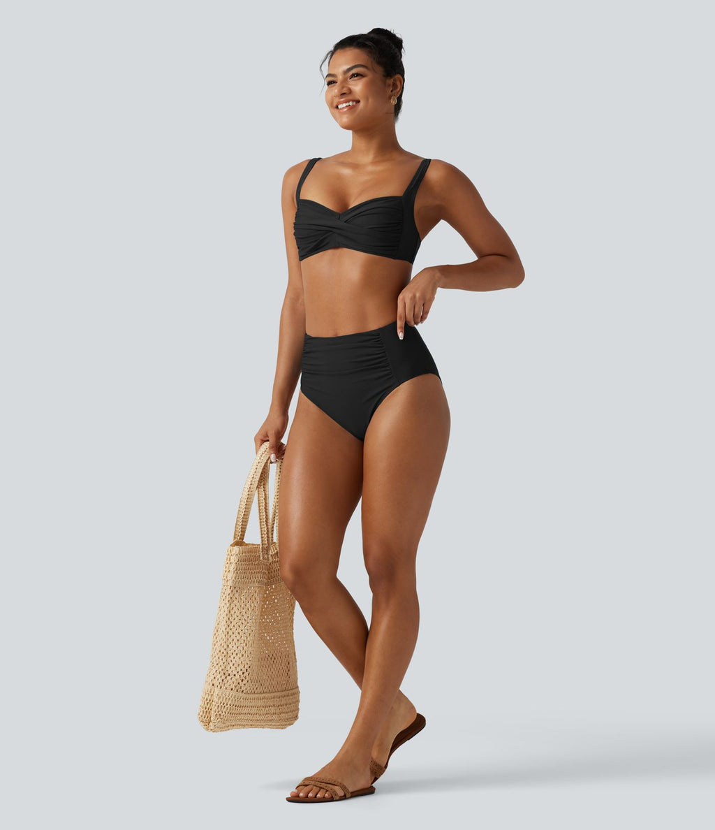 Ensemble bikini push-up gainant avec bretelles ajustables, design torsadé, fronces et brassière intégrée