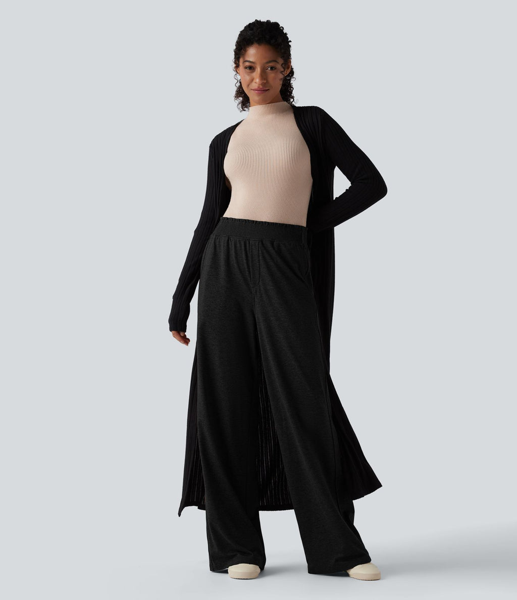 Jogging décontracté thermique large taille haute chiné séchage rapide avec finitions ondulées et poches - UPF40+