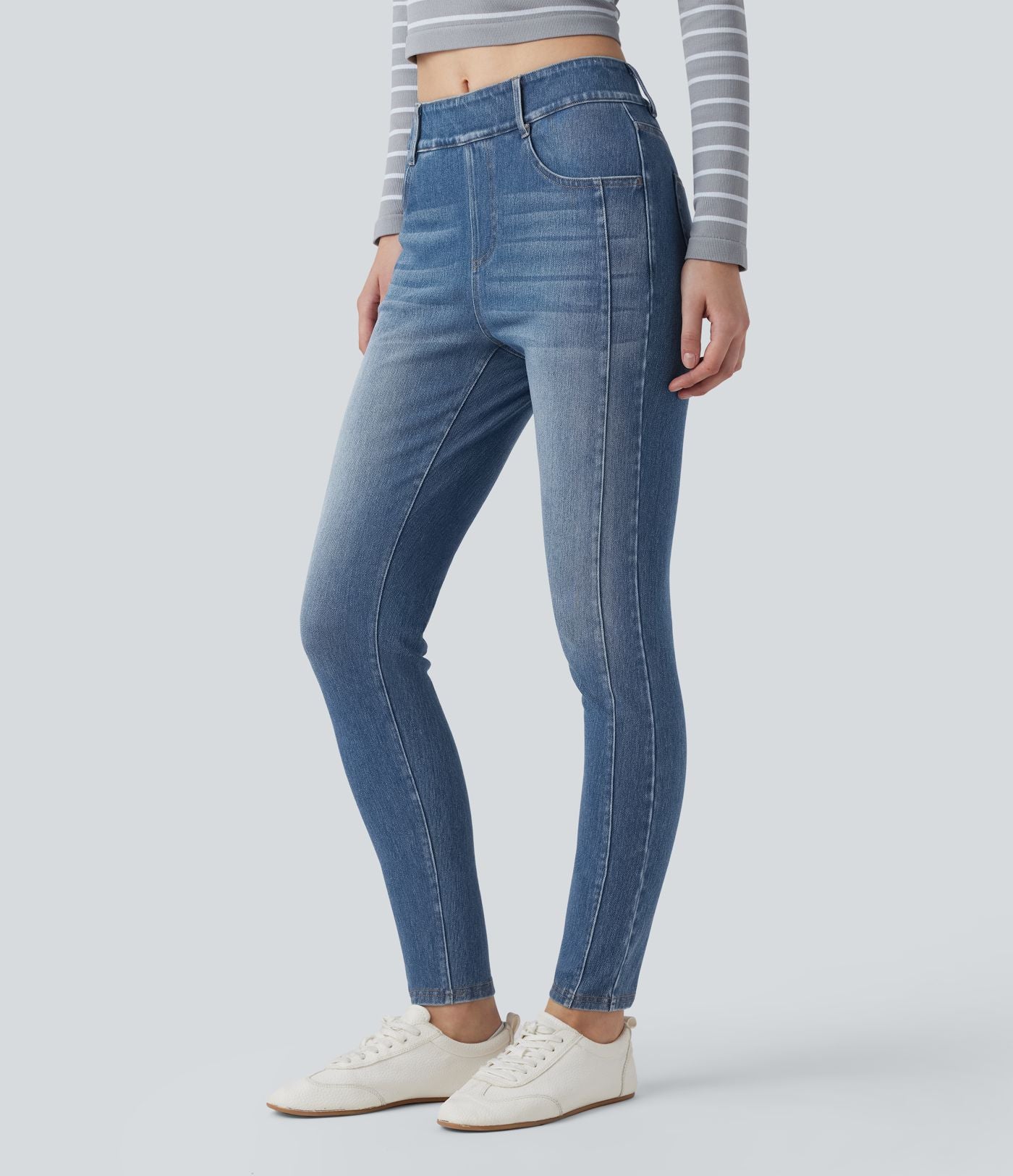 Jean skinny 7/8 décontracté taille mi-haute délavé Halara Flex™ avec poches