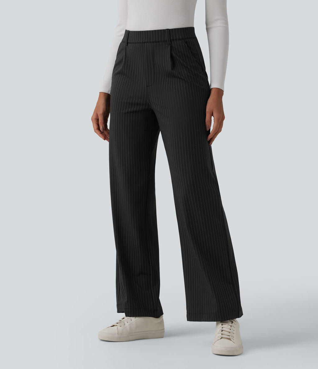 Pantalon tailleur droit taille haute à rayures avec poches