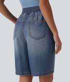 Short denim décontracté taille haute en lyocell 22,8 cm avec cordon de serrage et poches