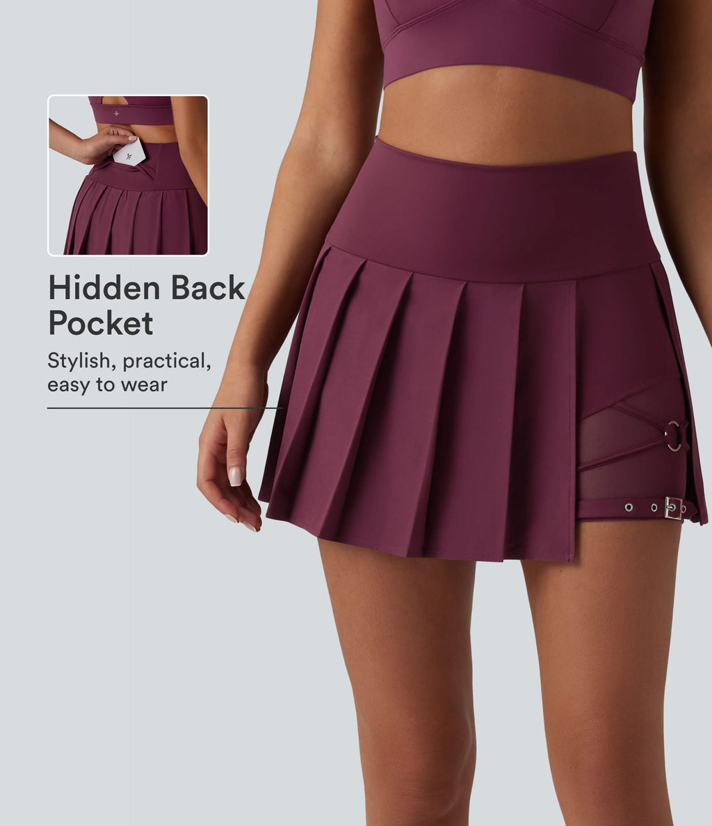 Breezeful™ Jupe mini sport 2 en 1 plissée taille haute mesh contrasté séchage rapide avec poches