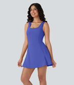 Softlyzero™ Airy Robe Sport de danse courte 2-en-1 avec dos nu croisé, encolure en U et poches latérales