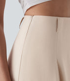 Jupe longue évasée à taille haute avec fermeture éclair invisible, aspect lin