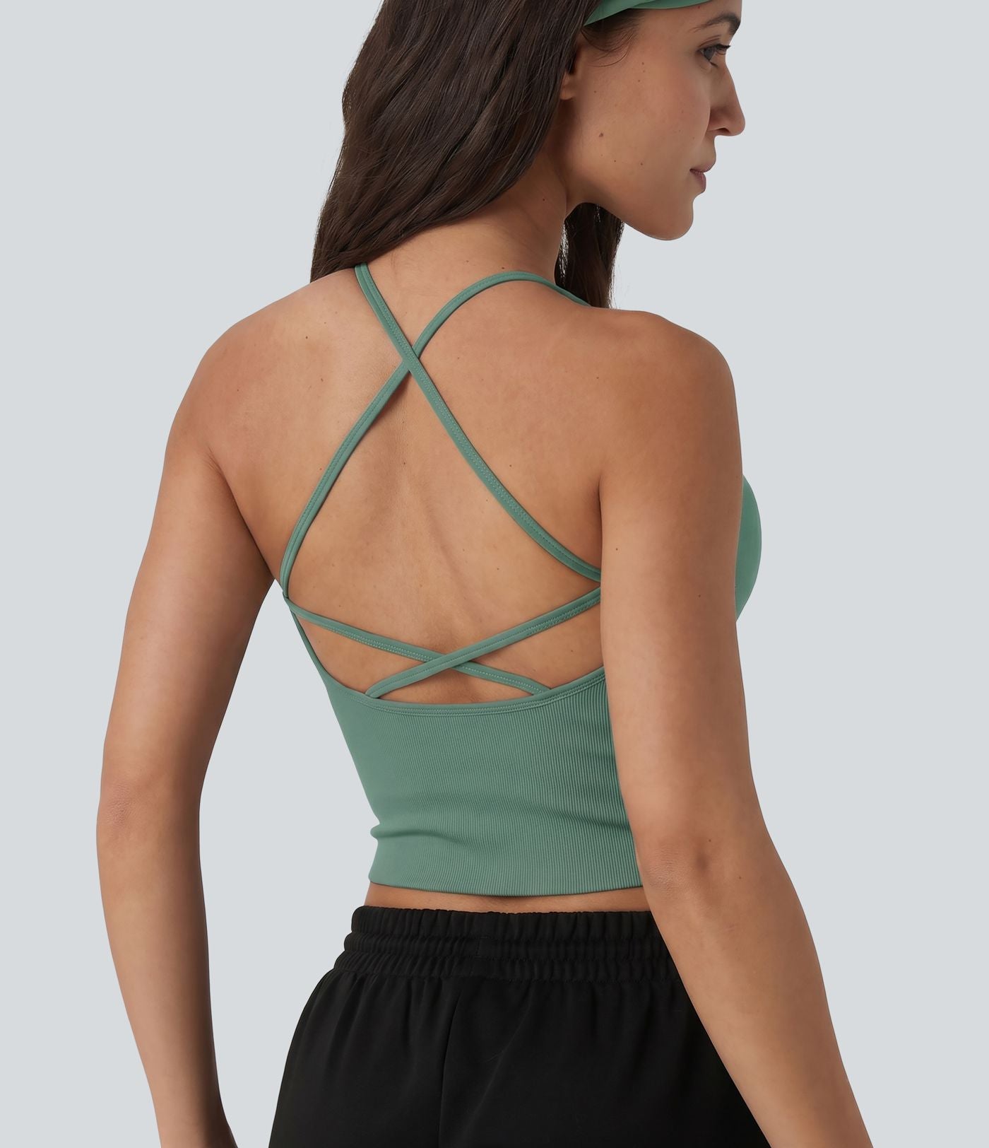 OneForm Seamless Flow Débardeur de yoga crop dos nu croisé décolleté en V profond avec soutien-gorge intégré