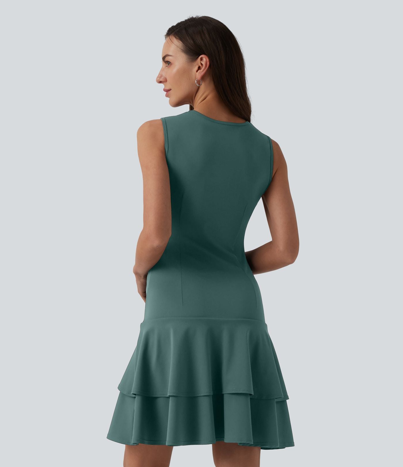Robe mini décontractée SoftlyZero™ Airy col rond sans manches à volants superposés effet frais InstantCool