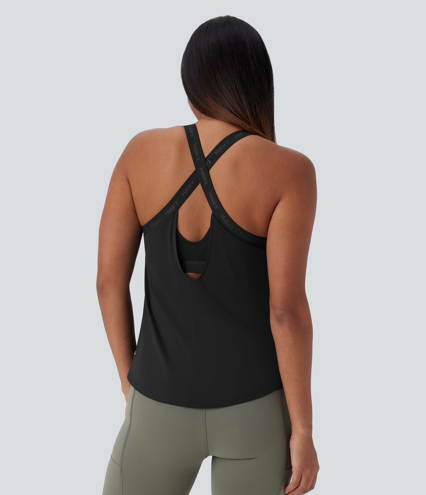 Débardeur yoga dos nu col U avec bretelles croisées, ourlet arrondi et effet frais InstantCool, protection solaire UPF50+