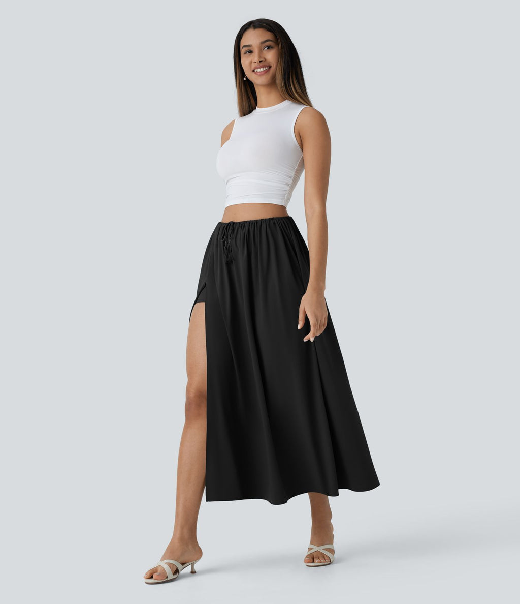Jupe midi fluide fendue de plage 2 pièces taille haute à séchage rapide Breezeful™ avec cordon de serrage