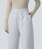 Jogging molleton taille haute repliable avec cordon de serrage et poches