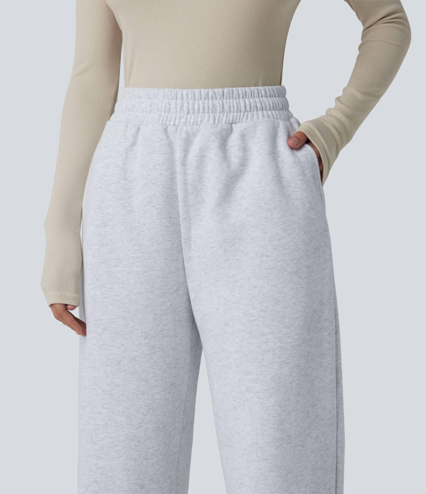 Jogging molleton taille haute repliable avec cordon de serrage et poches