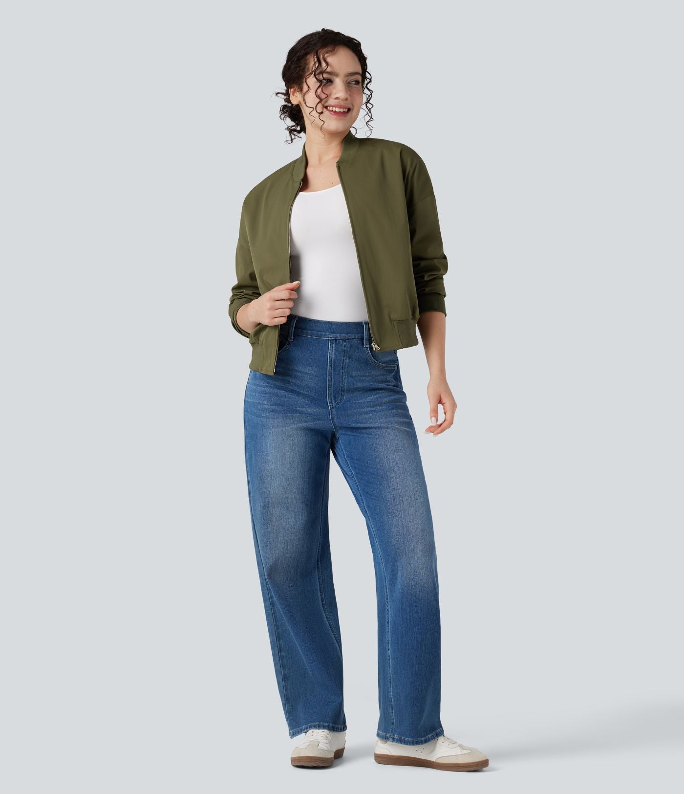 Veste bomber fermeture éclair coupe décontractée avec poches